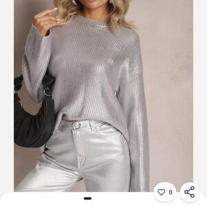 INC International Concepts Metallic Silver Sweater
